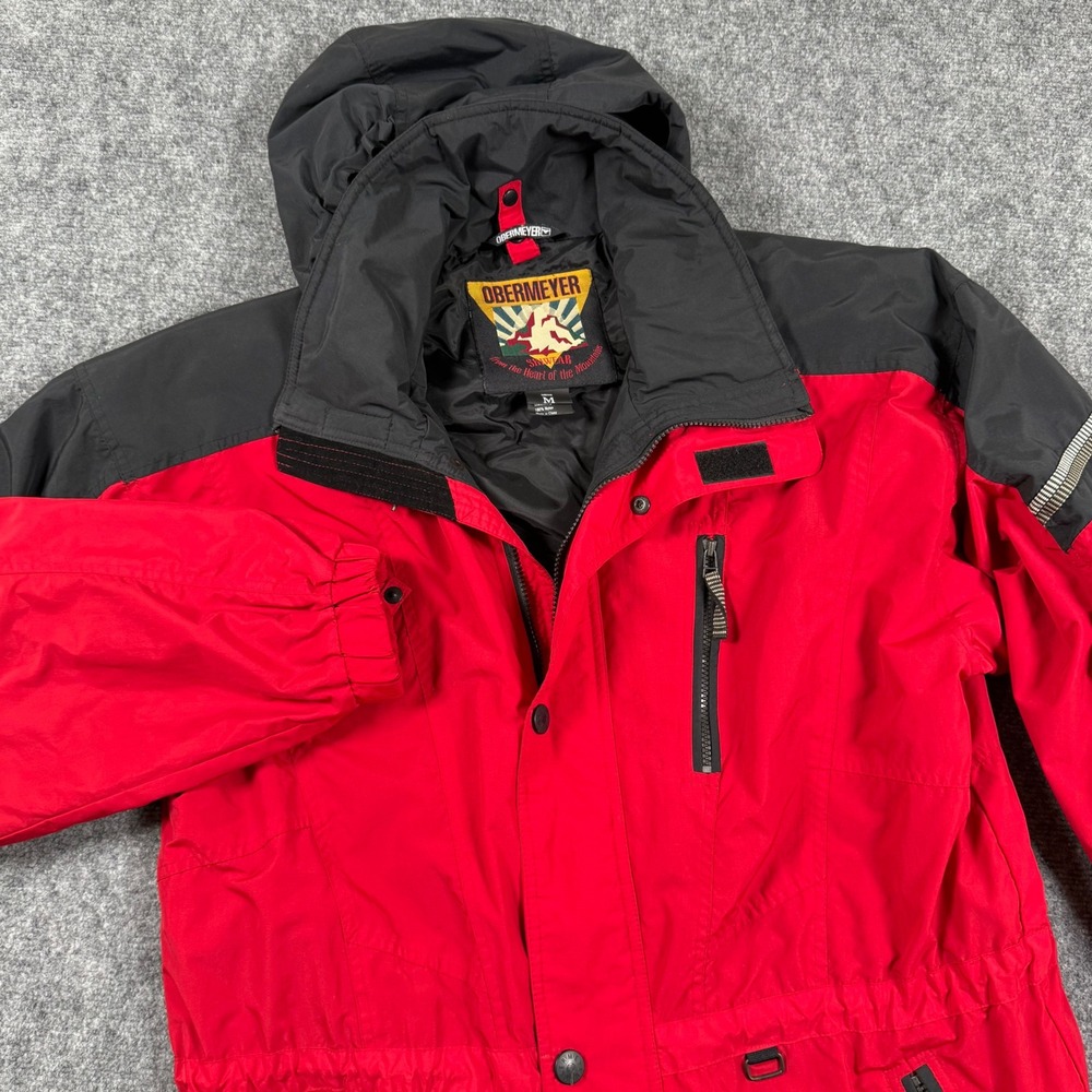 Obermeyer Conquest Medium Red Black Ski Snowboard Jacket Hooded Nylon Men's